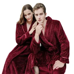 Warm Winter New Bathrobe Fleece Sleepwear Women Men Thicken Robe Kimono Dressing Gown Men Shower Robes Loose Home Clothes