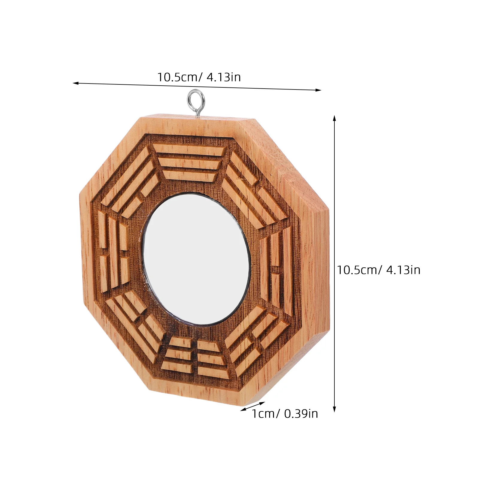 1 قطعة مرآة باغوا الخشبية يدويا فنغ شوي حماية قلادة للمنزل مكتب مرآة محدبة ديكور لحظ الثروة الإيجابية #3