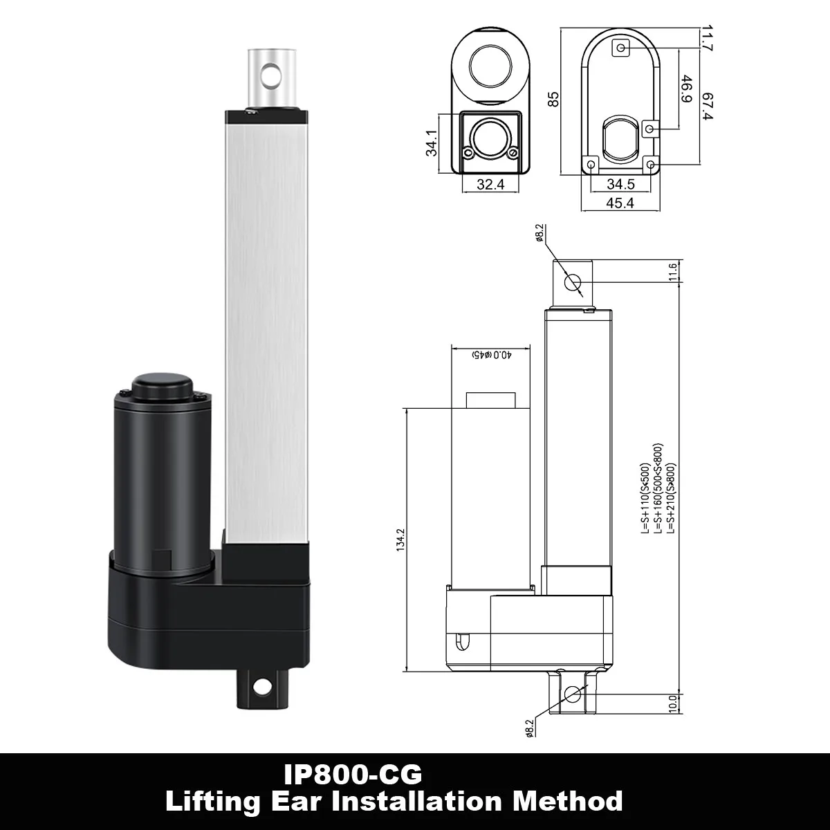 DC24V Electric Linear Actuators Motor 800N Heavy-Duty Actuator 50-1000mm Stroke Length For Window opener Care Bed Lifting Stand