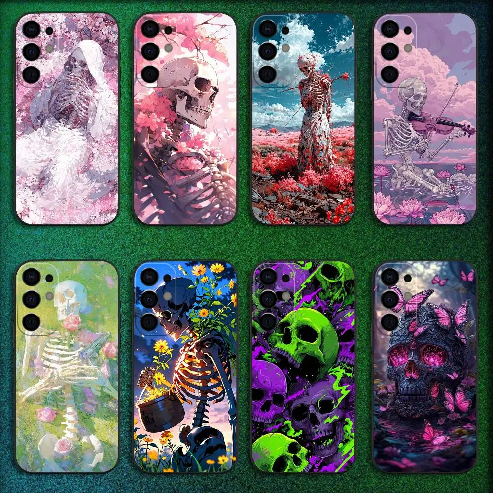 

Skeleton Skull Art Phone Case For Samsung S25,S24,S21,S22,S23,S30,Ultra,S20,Plus,Fe,Lite,5G Black Cover