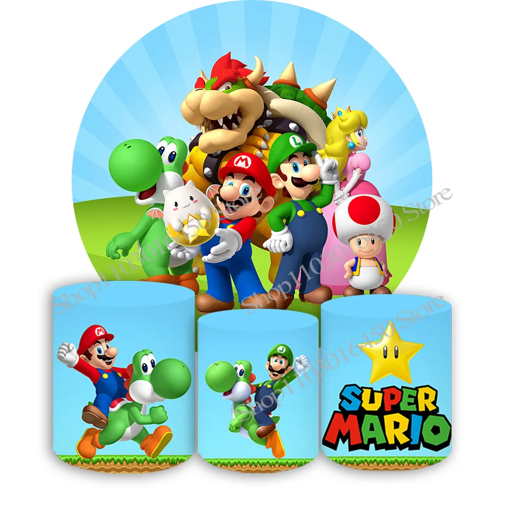 

Super Mario Bros круглый эластичный круглый фон красочные украшения цилиндр реквизит для детей день рождения детский душ вечерние фон