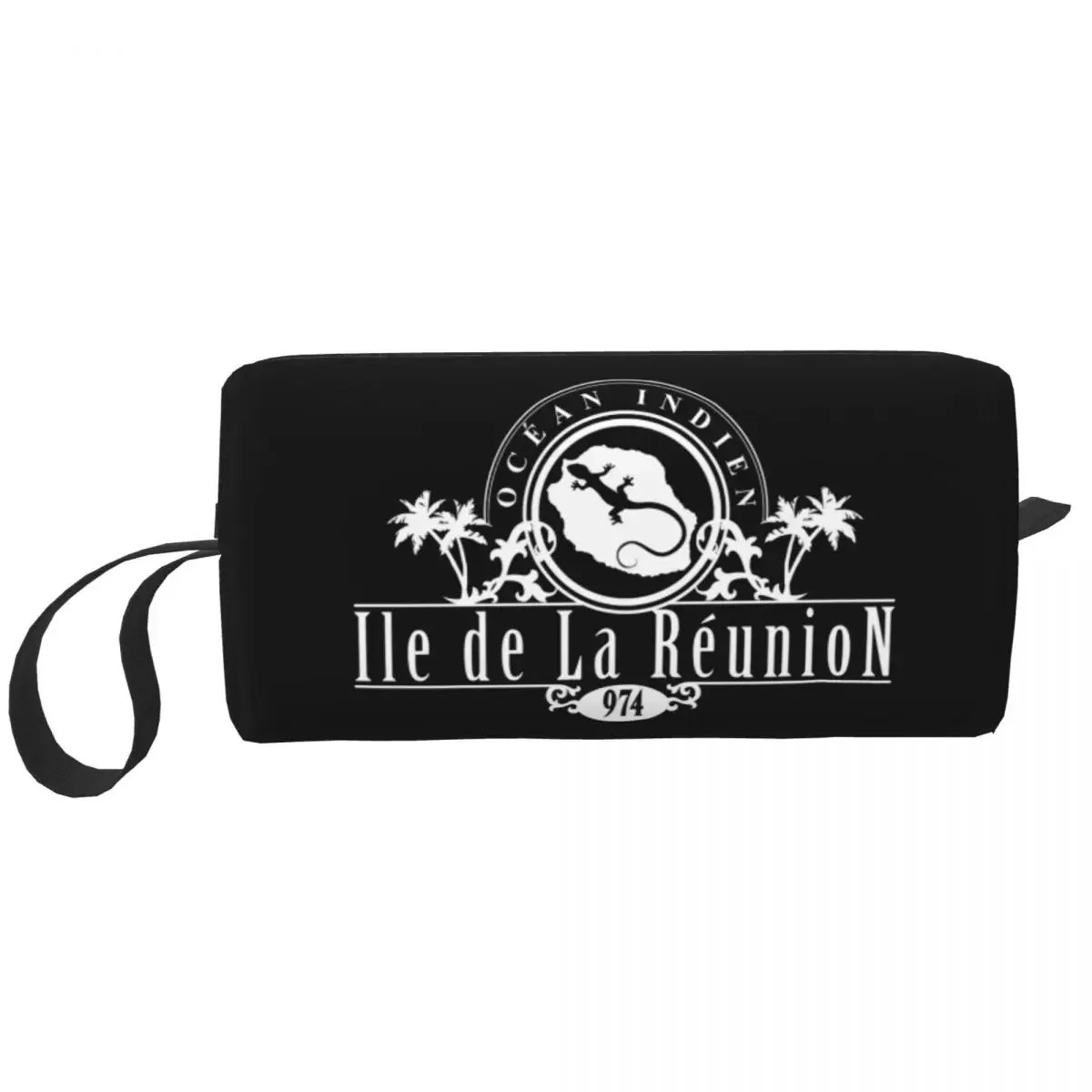 Travel La Reunion Margouillat Island Logo Toiletry Bag Cute Cosmetic Makeup Organizer Women Beauty Storage Dopp Kit Box