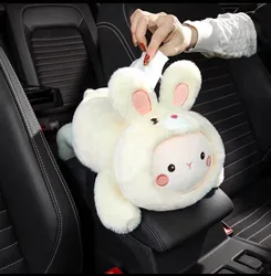 Boîte à mouchoirs de voiture de dessin animé, porte-mouchoirs de voiture en peluche courte, lapin mignon, porte-mouchoirs de voiture Plus stockage de mouchoirs de voiture, intérieurs