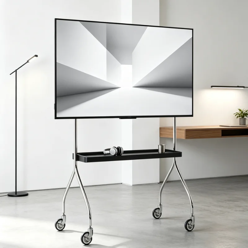 Swivel TV Mount Cart 55Inch For 32-75 Inch With Durable Steel Frame Wooden Storage Board Luxury Easy Mobility Elegant Household