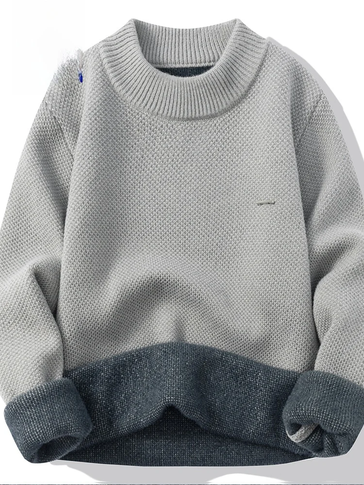 

Lorom Pure Color round Ne Fce Lined Thiened Knitwear Autumn Winter Simple Warm Korean Sle Base Layer Sweater for Men