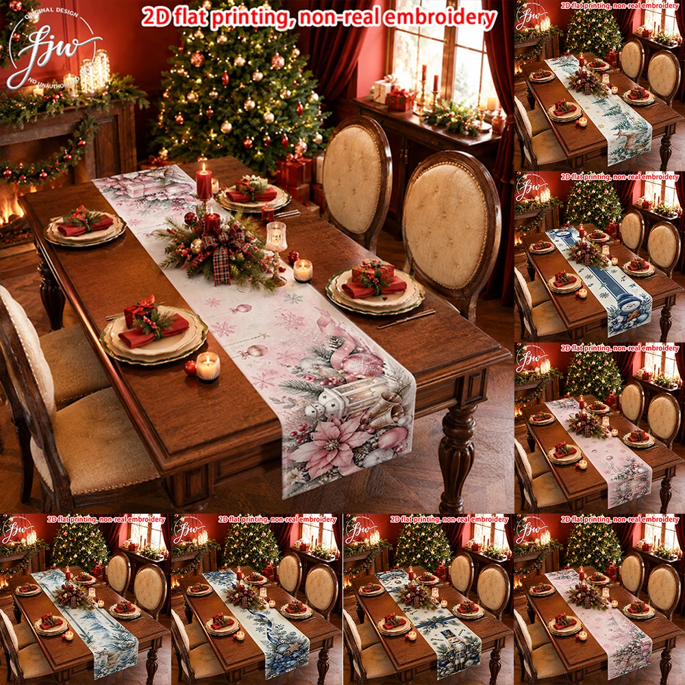 1pc Christmas Winter Vintage Table Runner, Seasonal Holiday Dining Table Decor for Home Kitchen Party