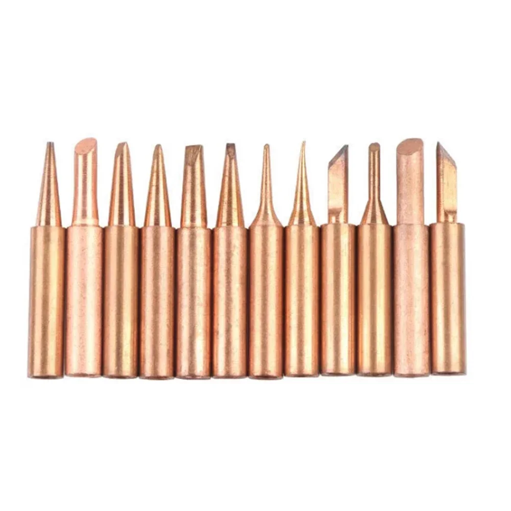 12Pcs Pure Copper Soldering Iron Tips For 936 FX-888D Saike 909D 852D+ 952D Welding Tools Metal Processing Accessories