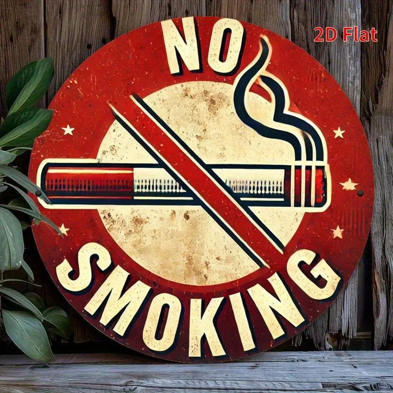 2D flaches 1-teiliges Retro-Holzschild „No Smoking“ – Retro-Holzwandkunst und rotes und weißes Design, geeignet für No-Scenario's – Detail 9
