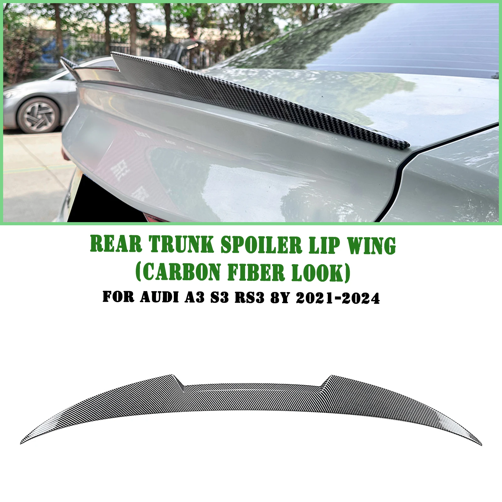 

For Audi A3 S3 RS3 8Y 2021-2024 Rear Trunk Lid Spoiler Wing Carbon Fiber Look/Gloss Black Tailgate Tail Splitter Lip