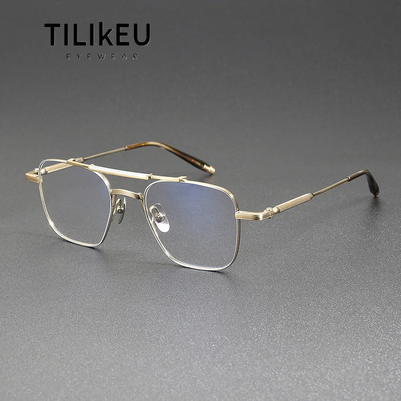 

Vintage Pilot Double Beam Large Frame Square Pure Titanium Eyeglasses Frames Men and Women Big Face Designer Flat Glasses Frames