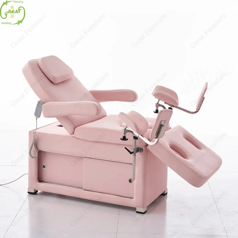 Modern Salon Beauty Massage Table with 3/4 Motors Adjustable Headrest/Footrest Folded Design Pink Color