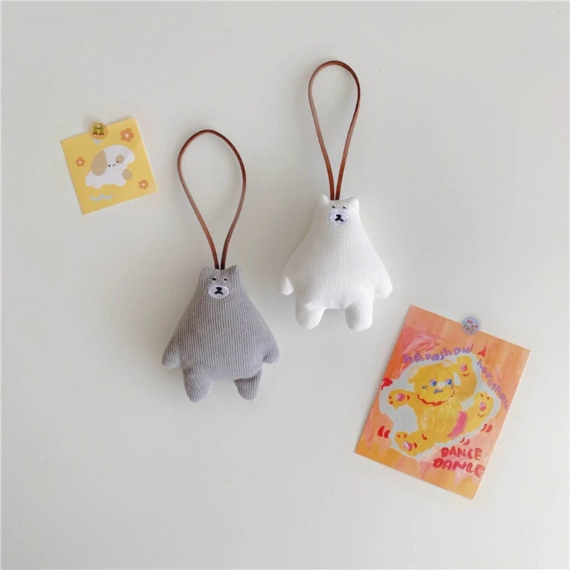 Cartoon Lint Bear Keychain Name Sticker Pendant for Kindergarten School Couple Bag Animal Decoration Hangings