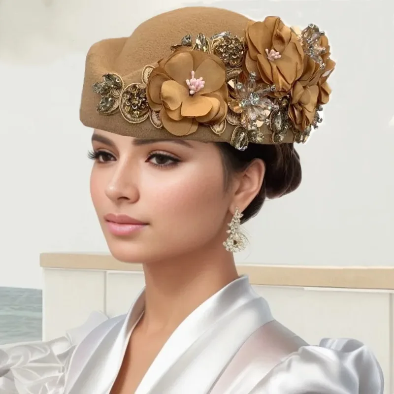 Retro Wedding Hats Cocktail Evening Dancing Party Arabic Stewardess White Cap Church Cosplay Caps Soft Touching Felt Hat Elegant