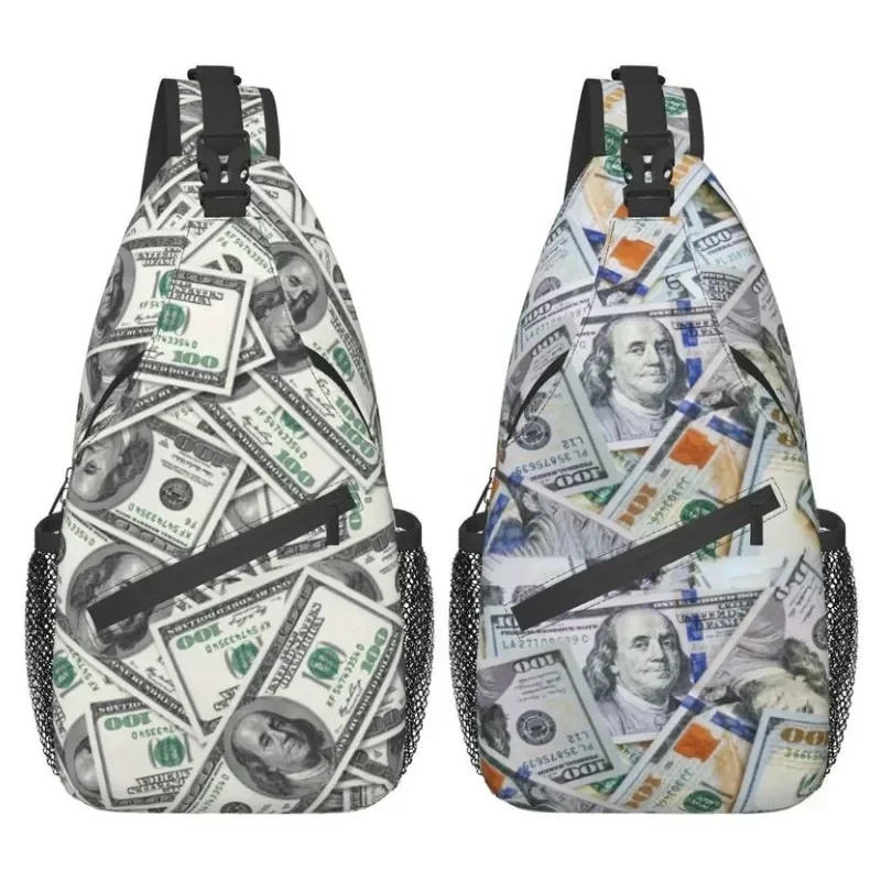 United States Dollar Banknotes Sling Crossbody Chest Bag Men Cool US Money Pattern Shoulder Backpack for Traveling