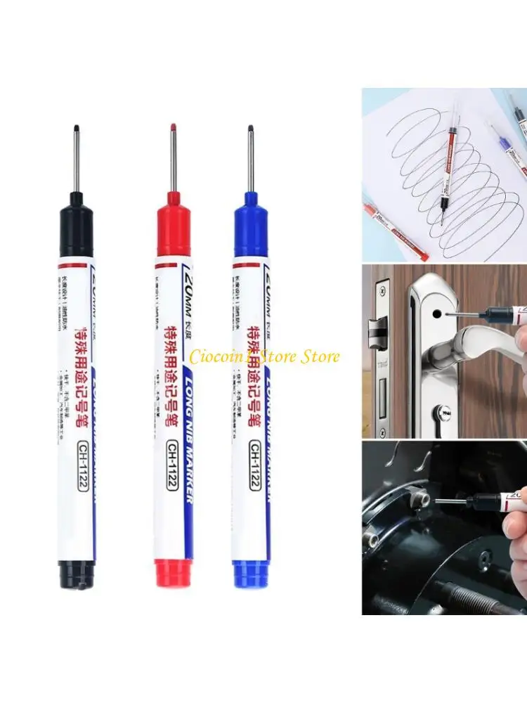 

A3PC 10 Pcs Long Nib Marker Deep Hole Marker Pen Oil-Based Carpenter Marker Waterproof Marking Pen 20mm Deep Reach Marker