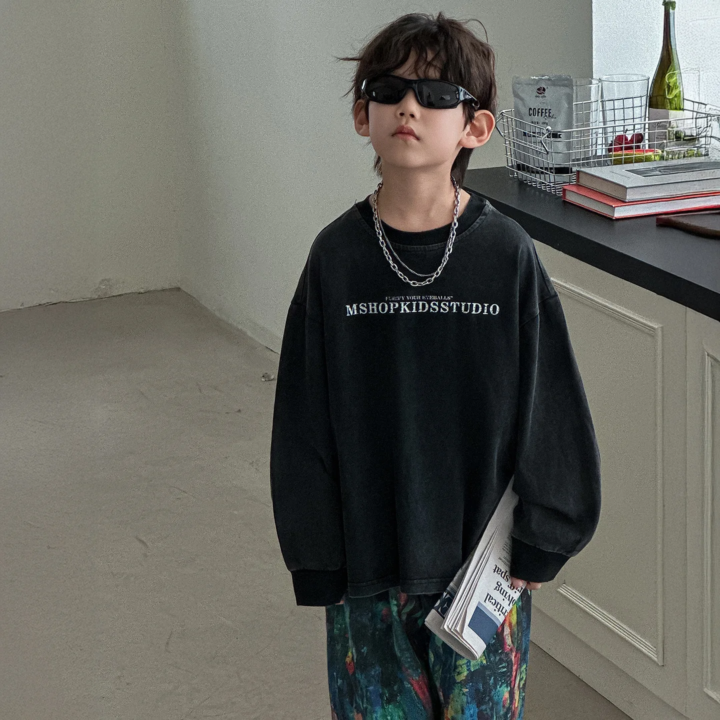 

Детская одежда, повседневные футболки, новые модные свободные повседневные универсальные осенние топы с длинными рукавами для мальчиков и девочек