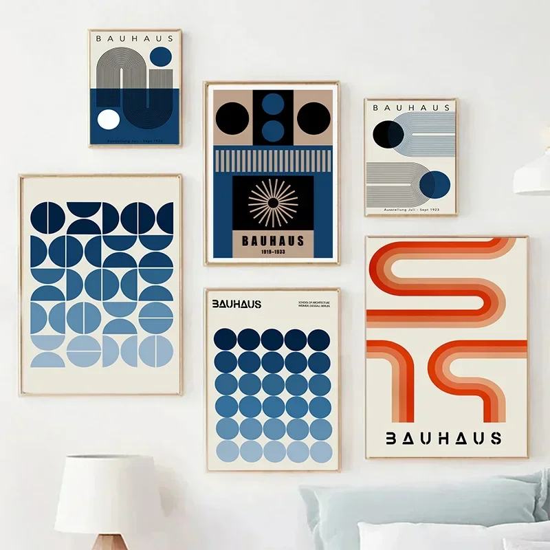 Abstract Blue Color Block Bauhaus Poster Nordic Geometric Lines Canvas Painting Print Picture Modern Bedroom Wall Art Home De