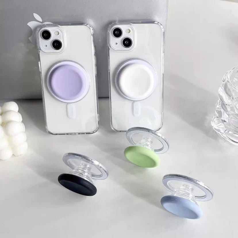 مقبض هاتف مغناطيسي من السيليكون لهاتف Apple وAndroid المحمول عالمي قابل للطي وسهل الإمساك بشكل لطيف وصغير