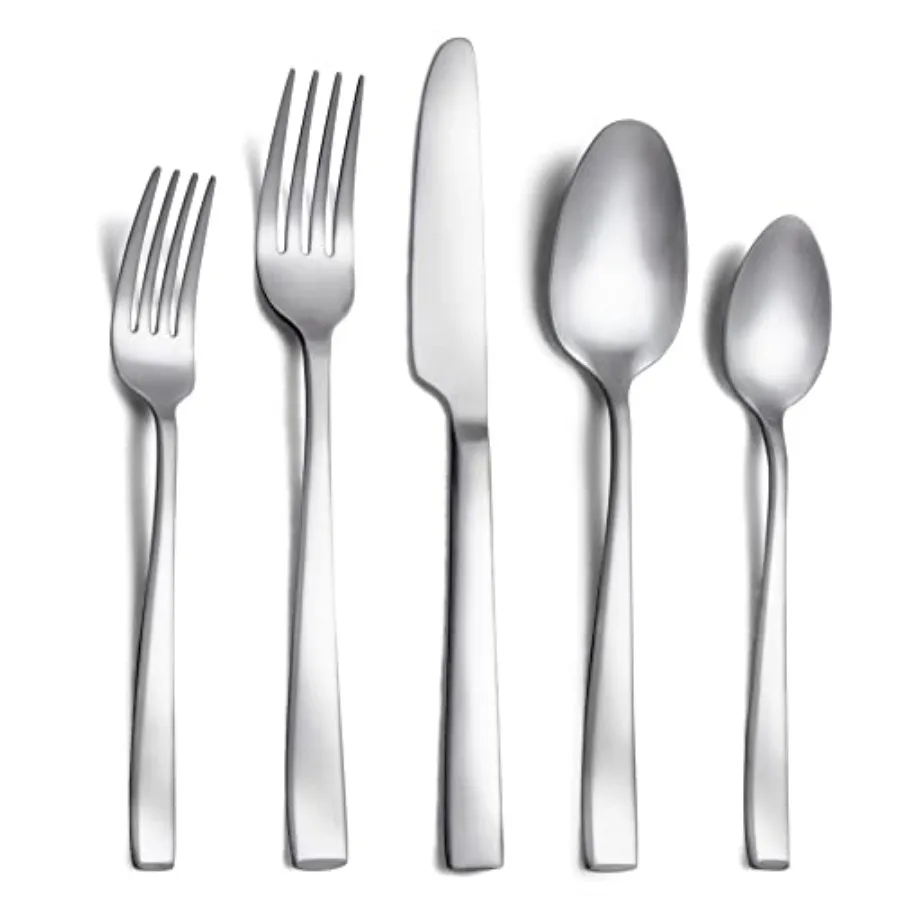 

40 Piece Silverware Set Service for 8 Premium Stainless Steel Cutlery Set Matte Finish Flatware Sets Durable Solid Modern Kitch