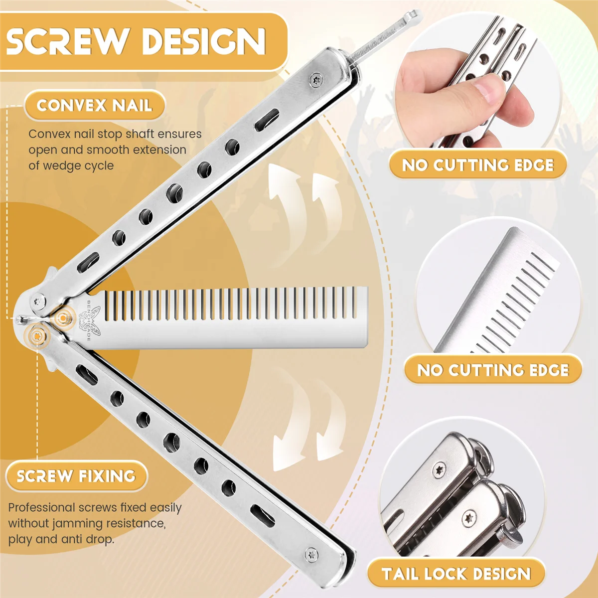 مشط فراشة قابل للطي من الفولاذ المقاوم للصدأ ، تصفيف الشعر ، سكين تصفيف الشعر ، فرش اللحية والشارب