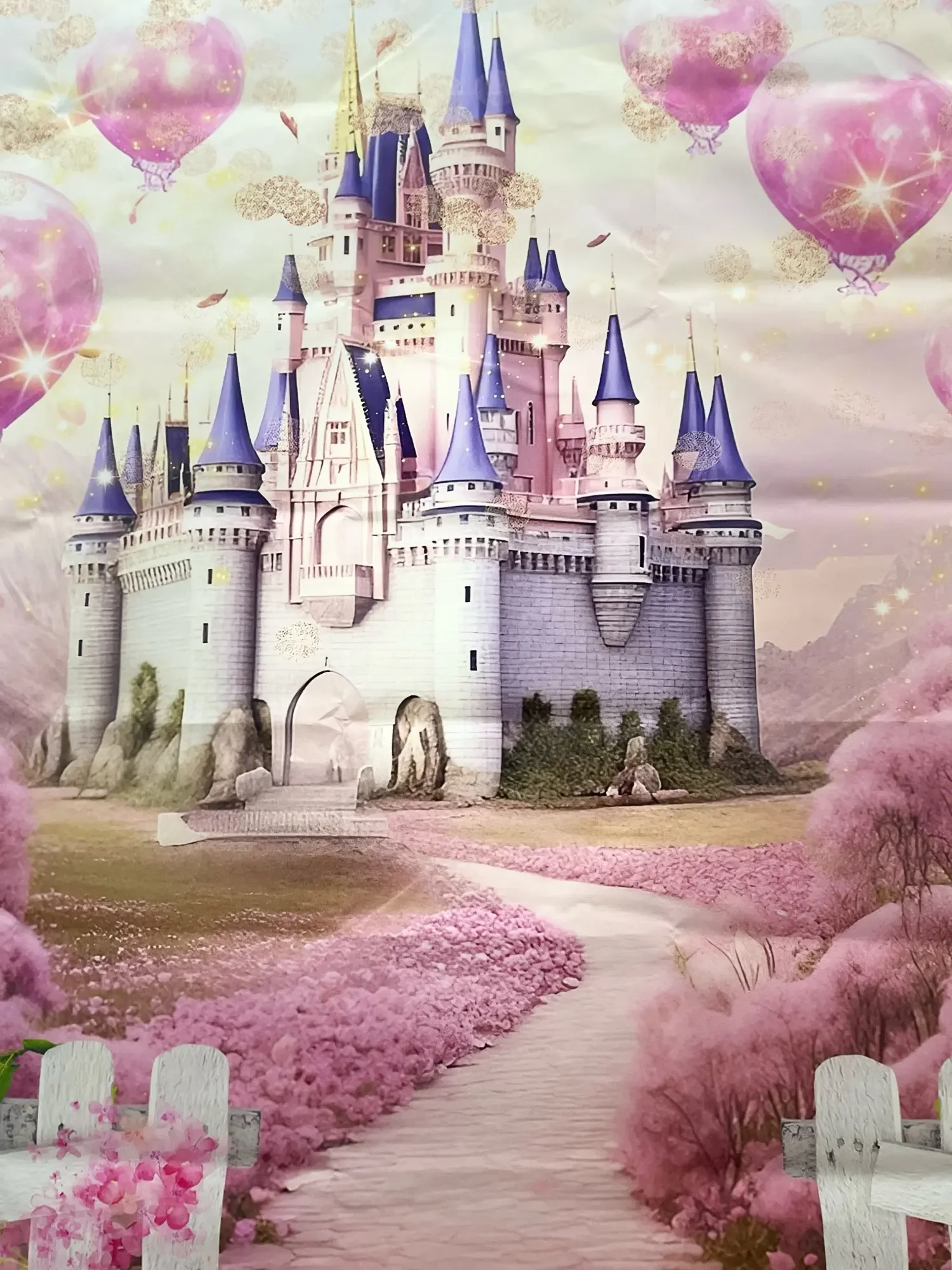 Mehofond Photography Background Spring Pink Balloons Princess Girl Birthday Party Floral Castle Wonderland Photo Backdrop Studio