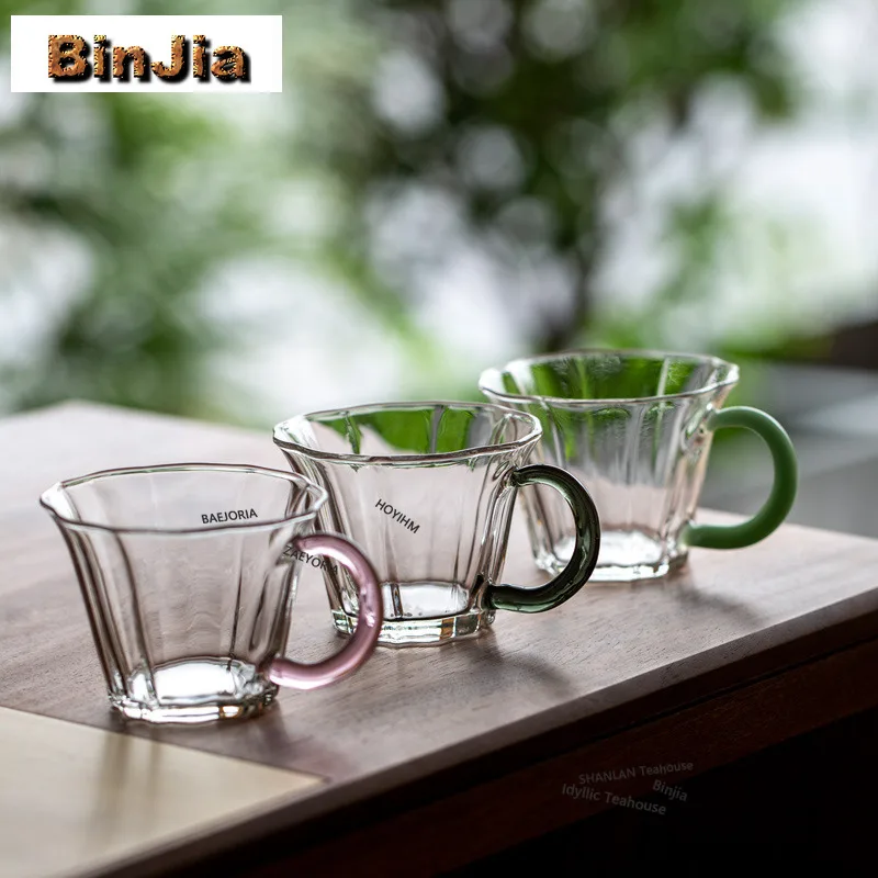 BAEJORIA 115ML High Borosilicate Heat-resistant Glass Petal Coffee Mug Couple Handgrip Cups Afternoon Tea Mug Office Water Cup