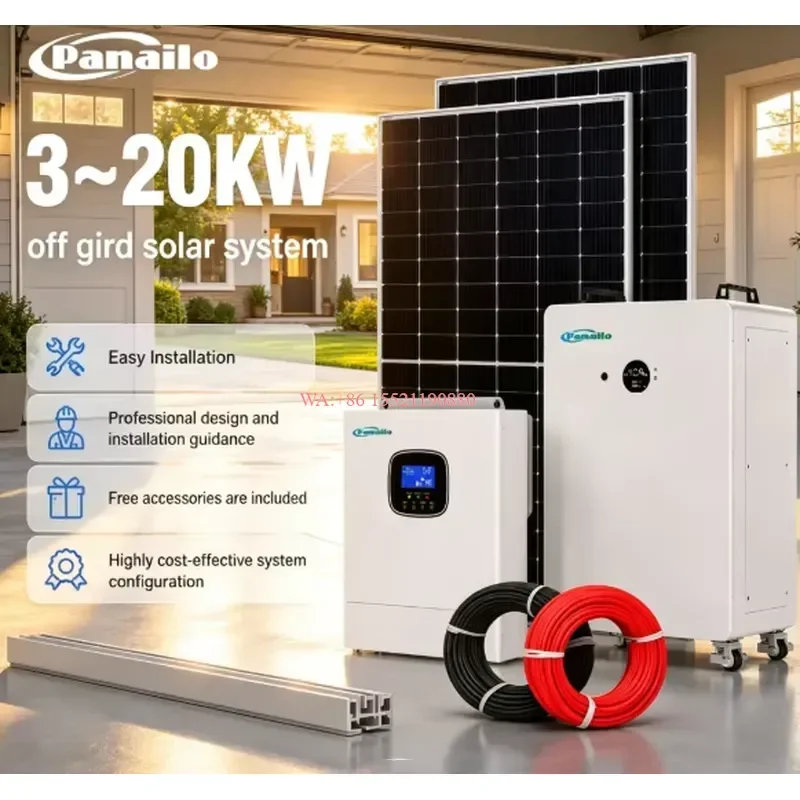 wmwmnu for PANAILO Complete Off Grid Home Solar Power System 3-20KW Solar Panel Inverter Battery Kit for Household