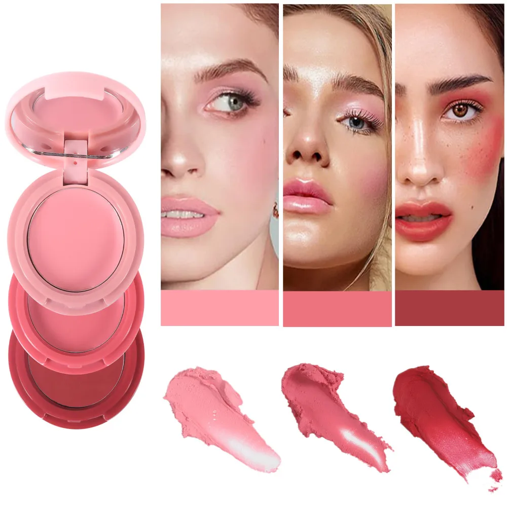 Handaiyan อายแชโดว์ไฮไลท์ผง blusher สามในหนึ่งแผ่นหินแสงจันทร์แววผงใบหน้าเงาจมูกแบบพกพา