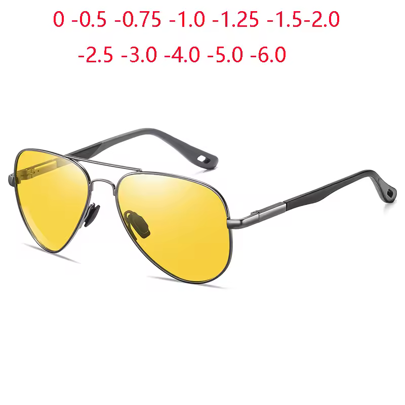 0 -0.5 -0.75 To -6 Night Vision Lens Oval Prescription Sunglasses Men Polarized Metal Driving Anti-Glare Nearsighted Sun Glasses