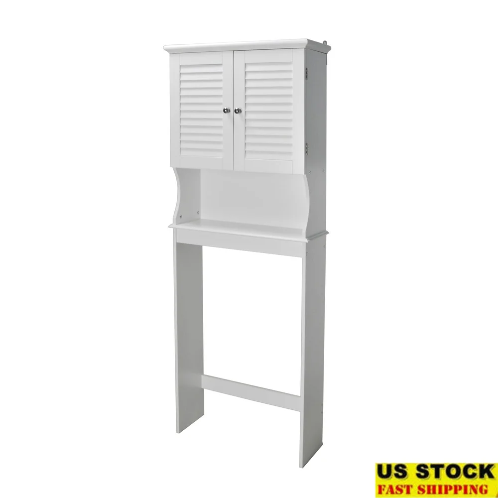 

Double Door Over Toilet Space Saver Cabinet Adjustable Shelves Louvered Doors Easy Assembly Durable MDF Contemporary Design