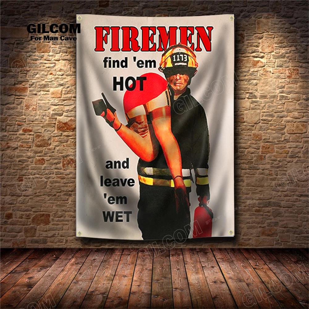 Firefight Banner Flag Fire Engines World Trucks Volunteer Decor Poster Wall Art Vintage Sign Motor Car Man Cave Pub Club Bar