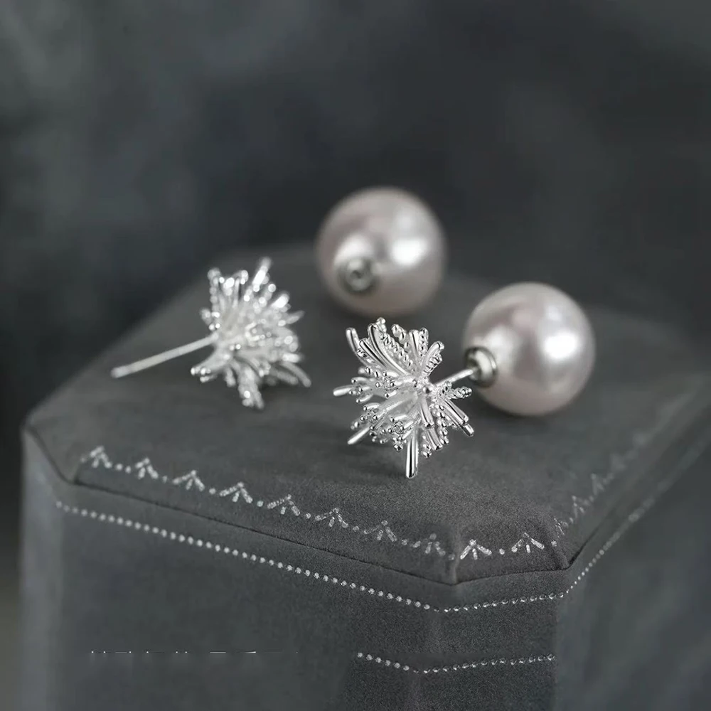 

925 Silver Needle Zircon Flower Stud Earrings For Women Party Classic Fine Jewelry Exaggeration Light Luxury Accessories