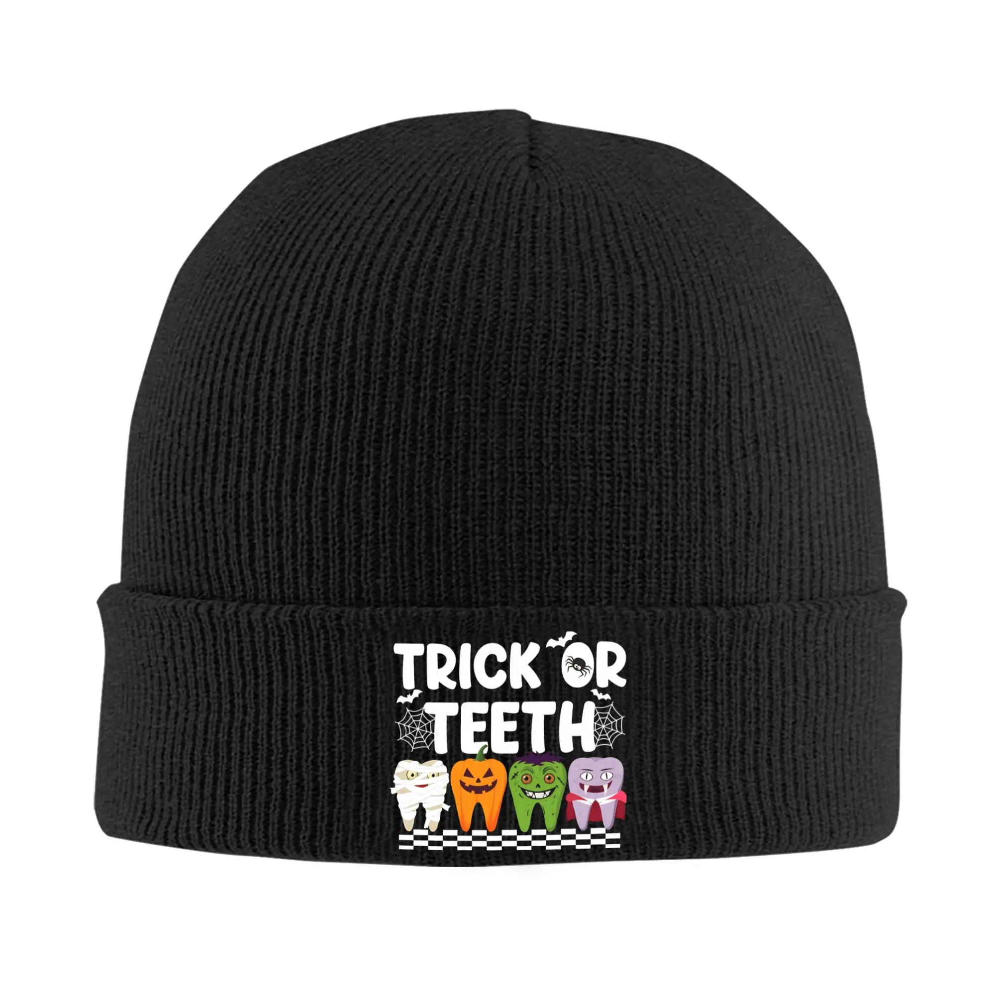 Trick Or Teeth Costumes Knit Hat Beanies Autumn Winter Hats Warm Unisex  Hip Hop Cartoon Teeth Helloween Cap for Men Women Gifts