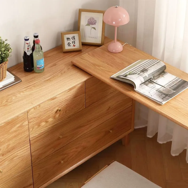 Factory direct sales, all solid wood red oak chest, one-word board red oak makeup table chest, seven chest, bedroom chest