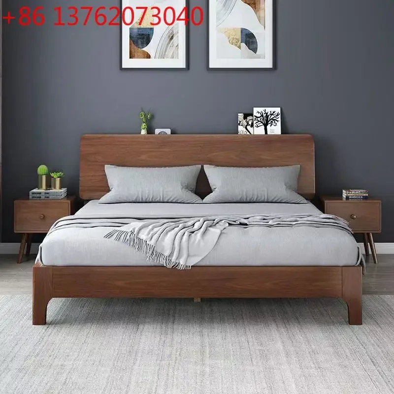 

Walnut solid wood bed master bedroom three or four people 2.4 meters parent-child bed modern and simple