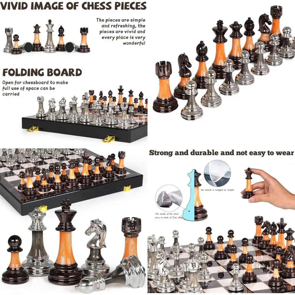 

Portable Folding Marble Chess Set with 3.5 Acrylic Pieces - Classic Family Travel Game