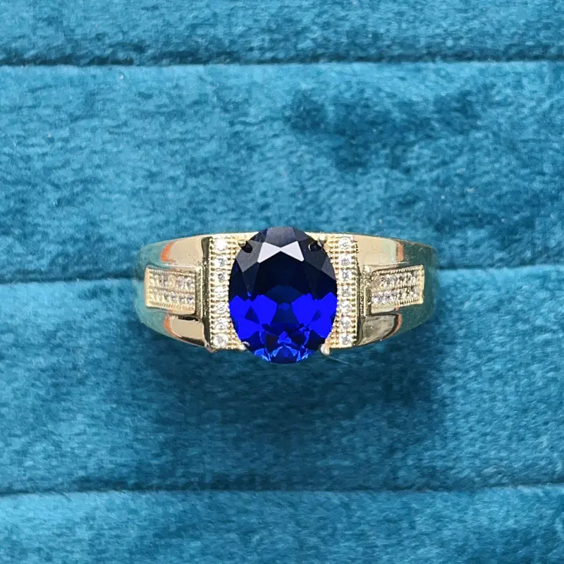 

8mm*10mm labortory dark blue sapphire ring for men sterling 925 silver jewelry classic silver sapphire ring for birthday gift
