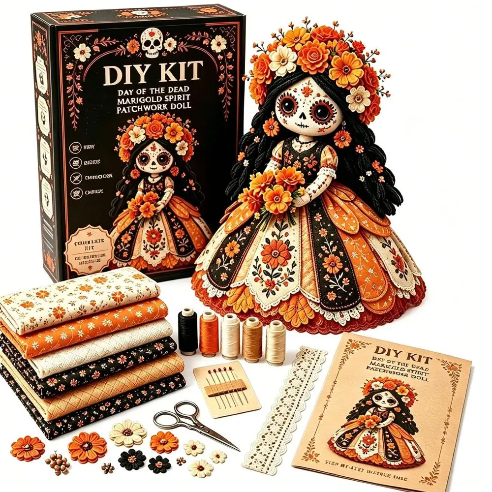 Halloween Theme Fabric Doll Craft Kit Pre Cut Fabric Handmade Handmade Doll Kit Stuffing Included Step by Step Guide