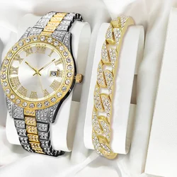 Men Golden Watch Ladies Wrist Rhinestone Hip-hop Diamond Bracelet Watch Male Clock Relogio Feminino