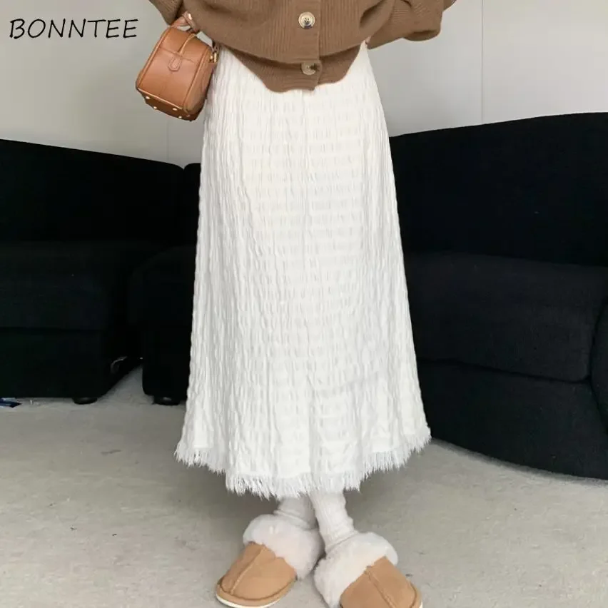 

Юбки на меховой подкладке женские однотонные свободные с высокой талией стройная текстура чувствительность темперамент трапециевидной формы миди стильный простой дизайн для поездок на работу