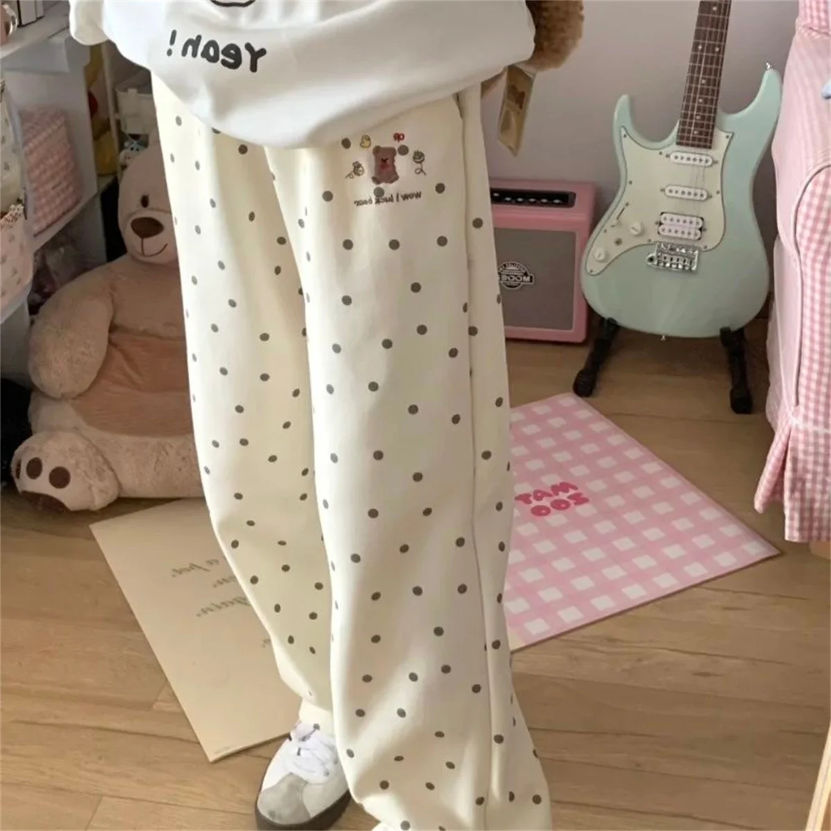 Cute Cartoon Sweatpants Polka Dot Bear Embroidery Women Y2k Harajuku Loose Kawaii Joggers 2026 Autumn Pantalones Pants Girls