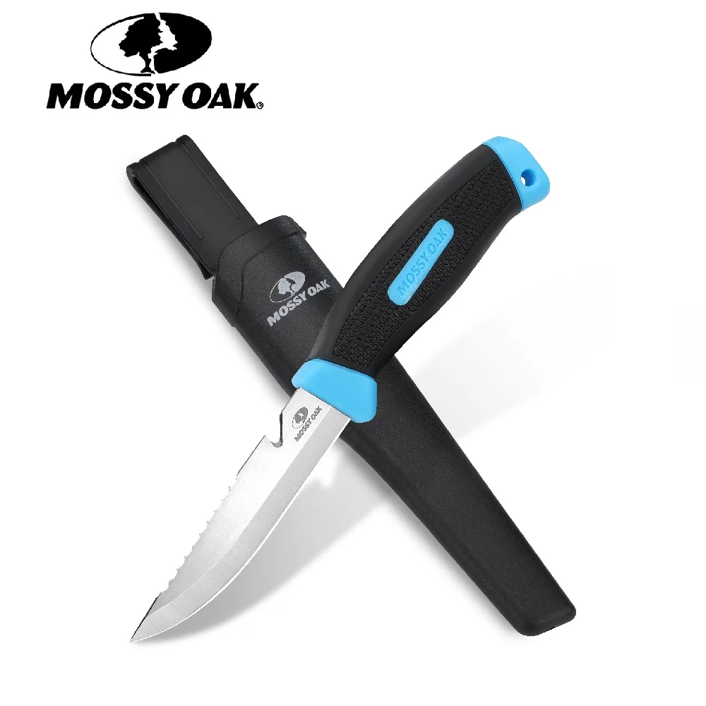 

MOSSY OAK-Fixed Blade Outdoor Knife with Sheath Fish Knife, Sling with Teeth and Rope, Cutting Outdoor Camping Travel Home DIY