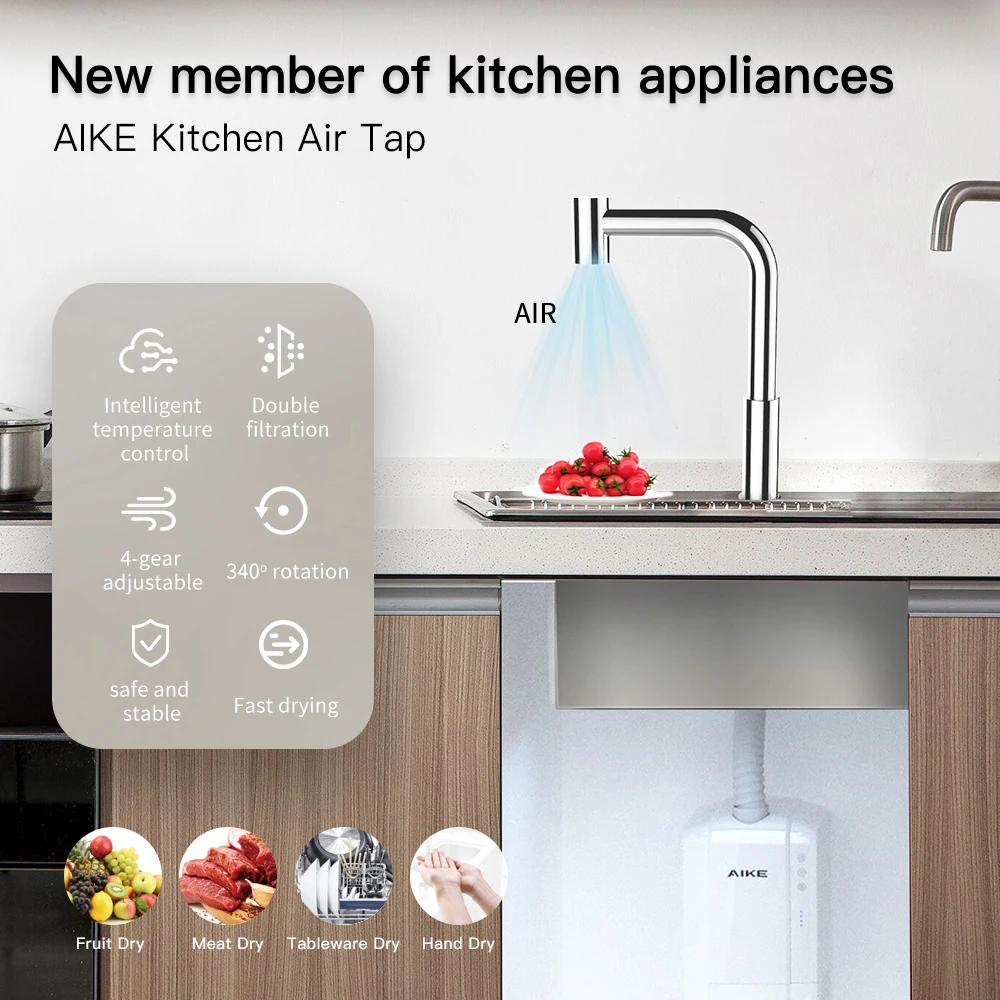 AK7171 304 Stainless Steel Air Tap 90m/s High-Speed 10-15s Quick-drying Hands-Free Automatic Electric Hand Dryer Hotel Household