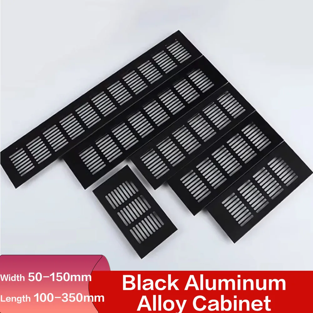 1Pcs L150-350mm Black Aluminum Alloy Cabinet Air Vent Ventilator Grille Decor Cover Closet Hardware Accessories Width 50-150mm