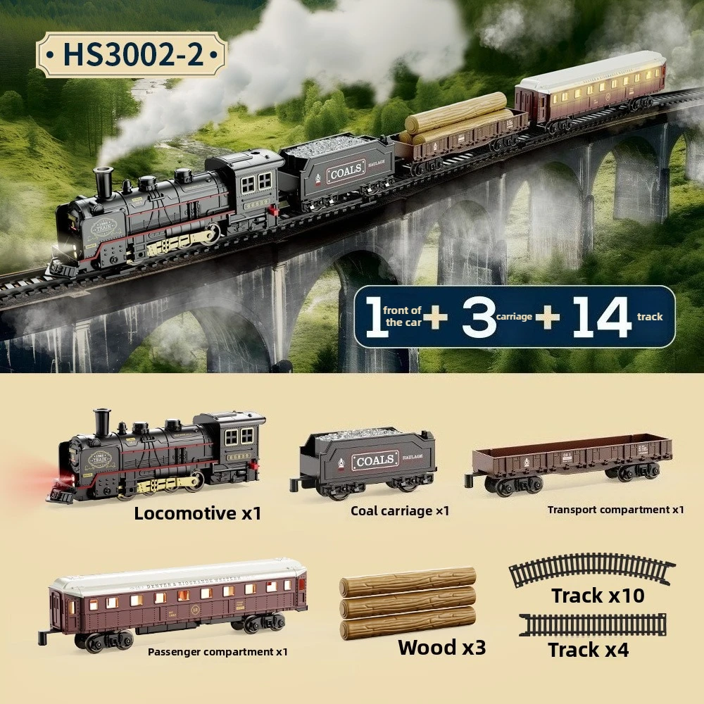 الرجعية قطار البخار الكهربائي المسار محاكاة الكلاسيكية السكك الحديدية قطار الشحن عالية السرعة السكك الحديدية قطار نموذج الصبي لعبة هدية الكريسماس