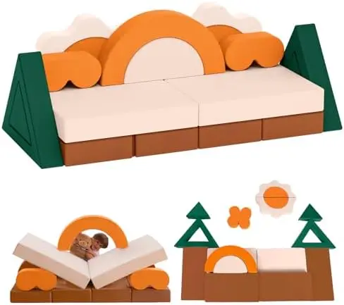 Divano da gioco modulare per bambini da 18 pezzi - Tema Junlge Fort per bambini, divano multifunzionale convertibile