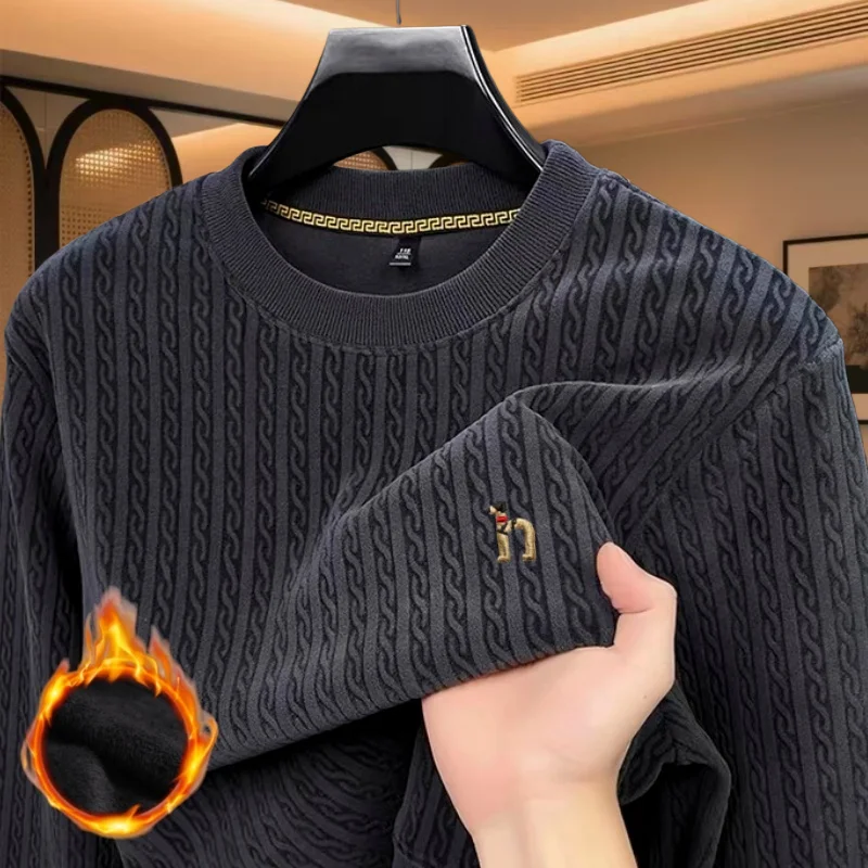 

2025 Autumn and Winter New Velvet Warm Long Sleeve Men's Hot Selling Brand Exquisite Dog Embroidery Round Neck Jacquard Sweater