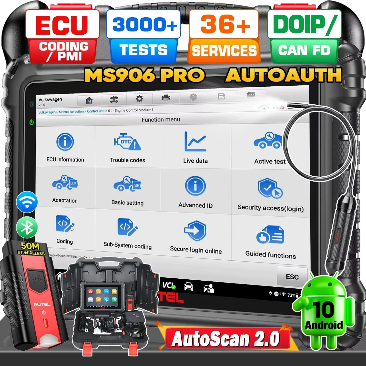

Диагностический сканер Autel MaxiSYS MS906 Pro для автомобилей, кодирование ЭБУ DoIP/CAN FD, 36+ сервисных функций, руководство VAG, OBD2 сканер, обновление MS906