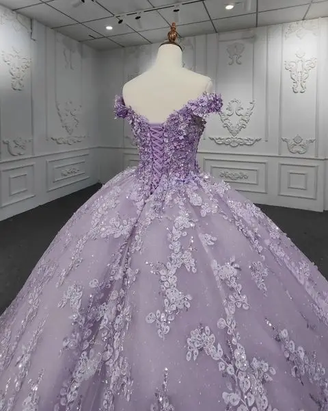 Сиреневое Лавандовое платье принцессы Quinceanera с 3D цветочной аппликацией на шнуровке корсет Пышная юбка для выпускного милое 15 vestidos de 15 quinceañe