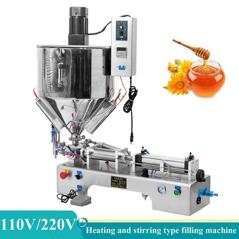 Piston Pneumatic Filling Machine Paste Liquid Dual-Purpose Filling Machine Heating Stir Type Single Head Filler 110V 220V